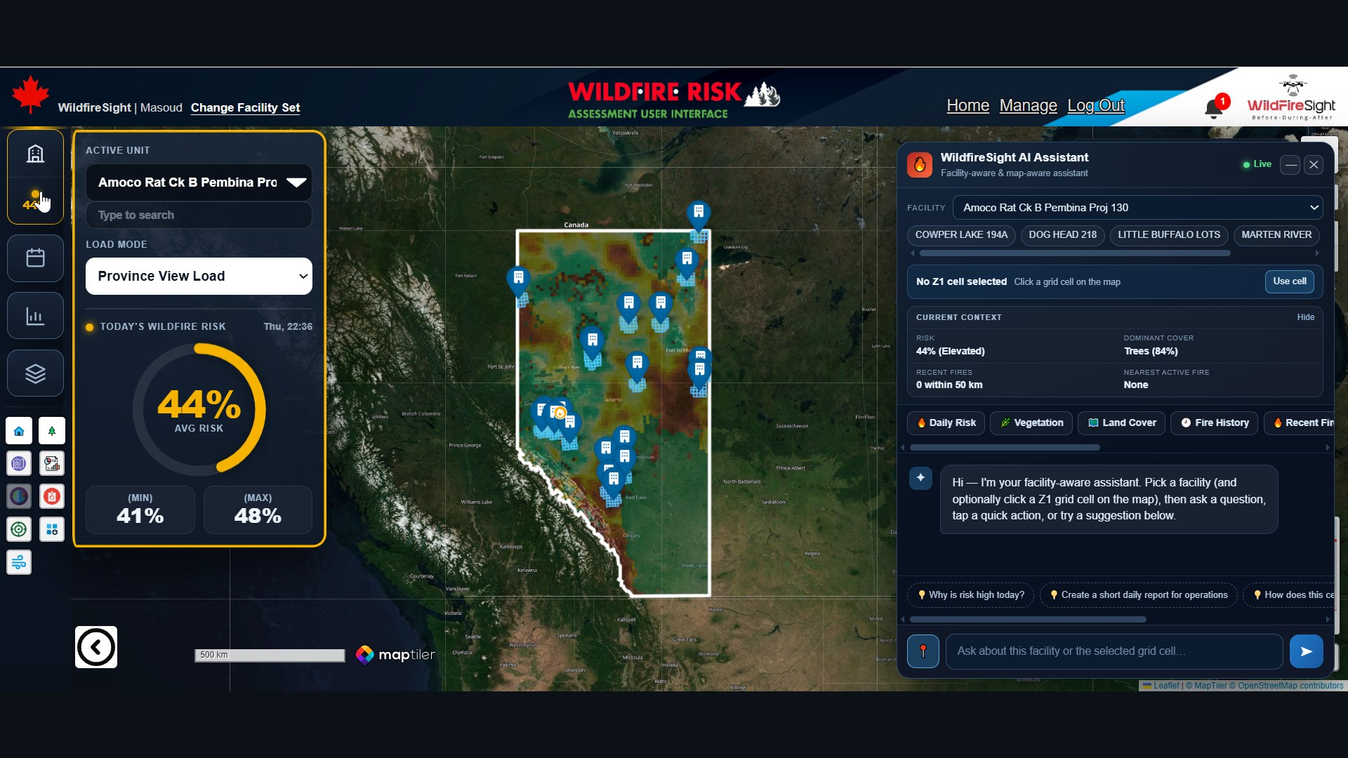 WildfireSight wildfire risk dashboard on a monitor